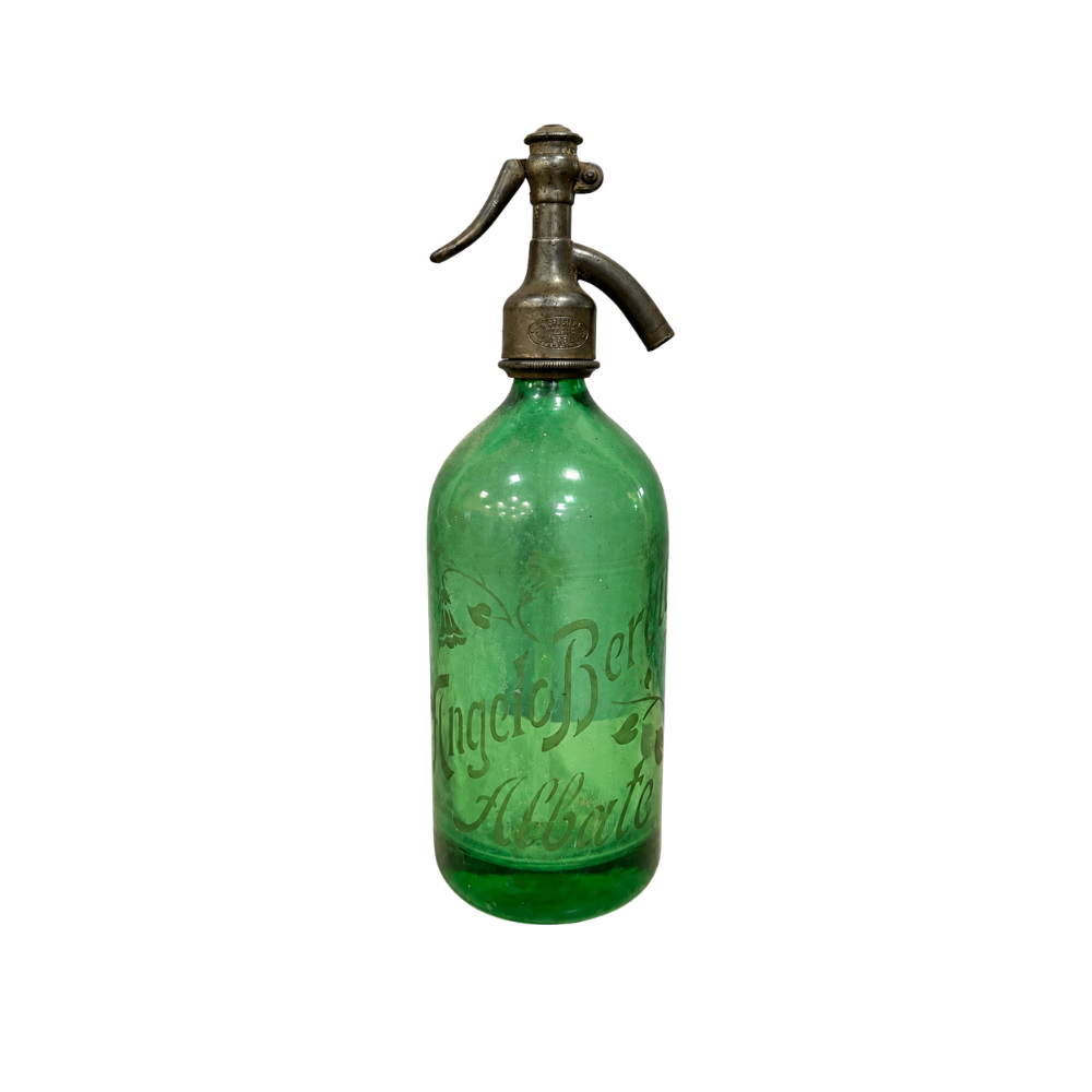 Bottiglia Seltzer Vintage in Vetro Verde con Sifone